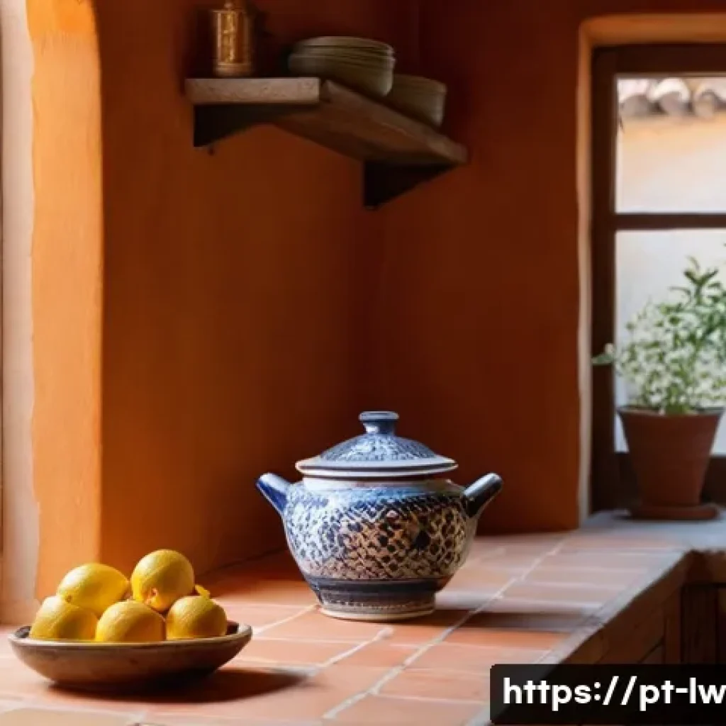 자연형 물 정화 시스템의 장단점 분석 - **Prompt:** A cozy, sunlit traditional Portuguese kitchen. In the foreground, a classic, beautifully...