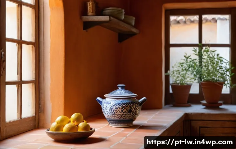 자연형 물 정화 시스템의 장단점 분석 - **Prompt:** A cozy, sunlit traditional Portuguese kitchen. In the foreground, a classic, beautifully...